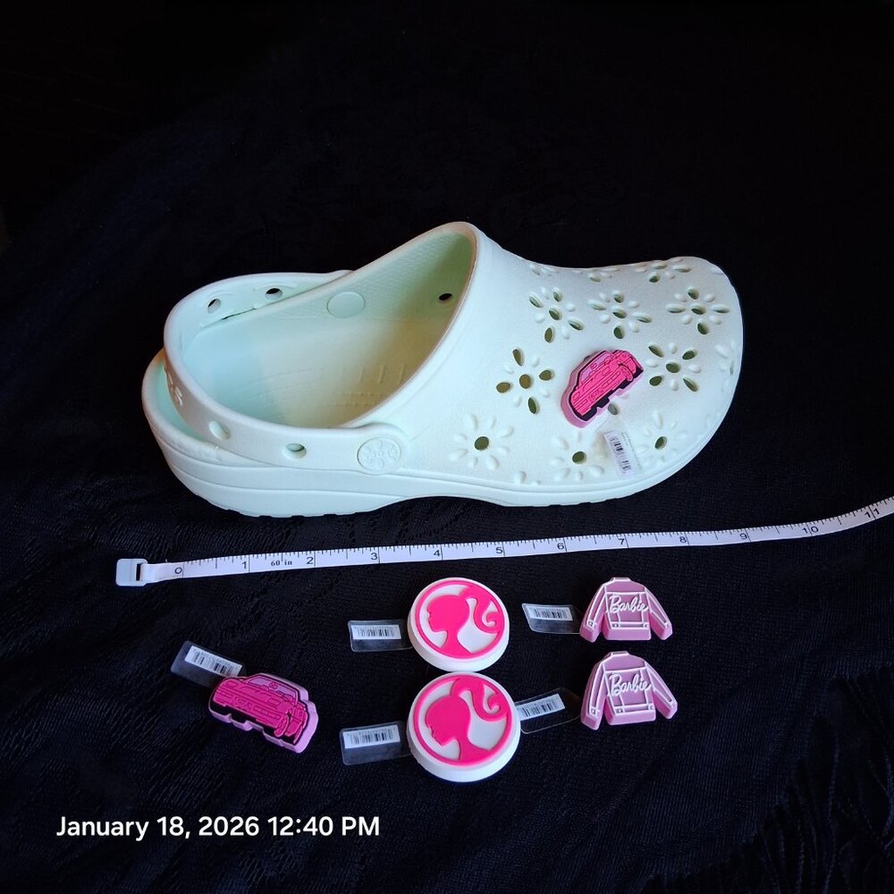 Barbie x Crocs Jibbitz Charms: 2 Jackets, 2 Silhouettes, 2 Cars (6 Total) 2023